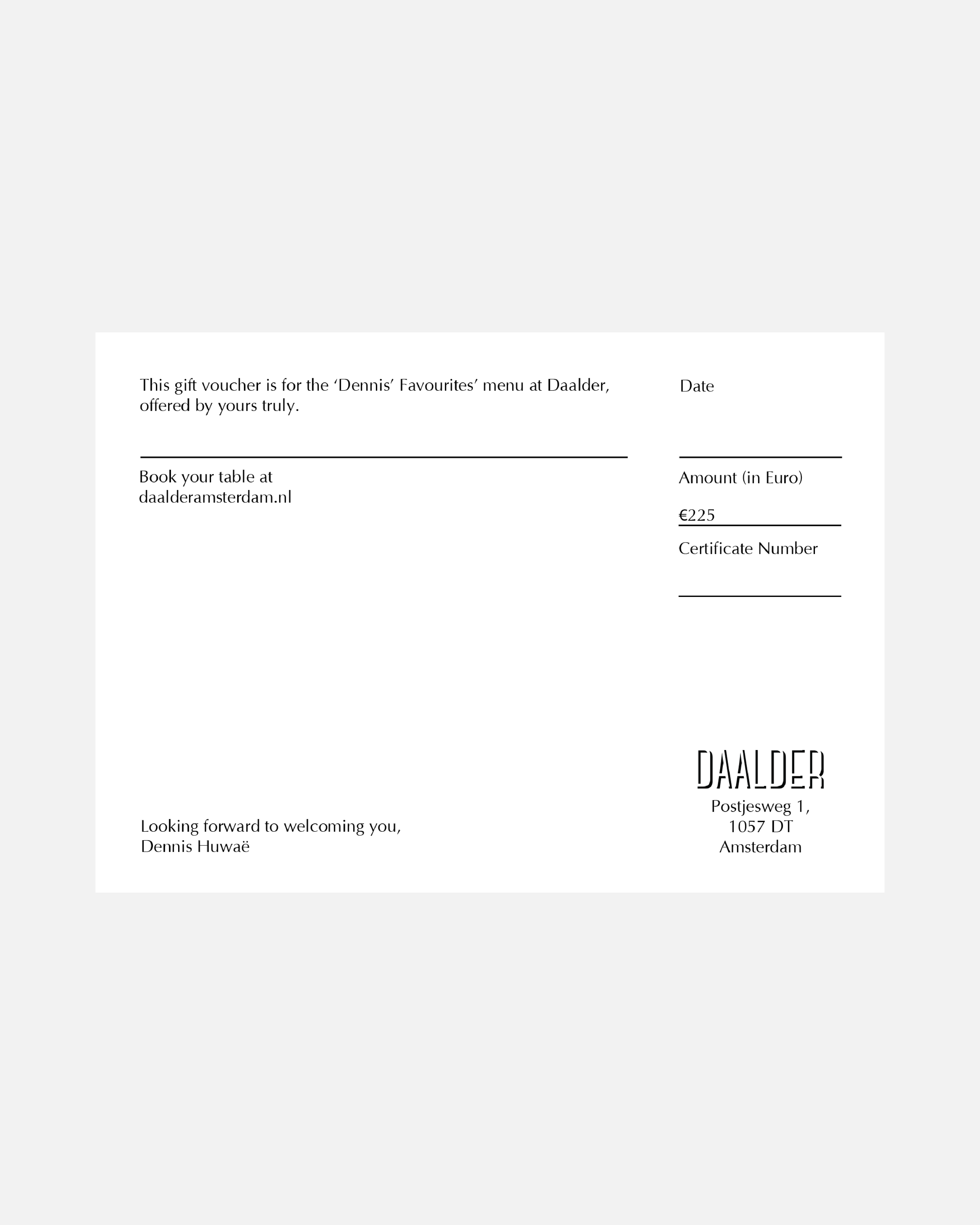 Giftvoucher Menu Dennis’ Favourites